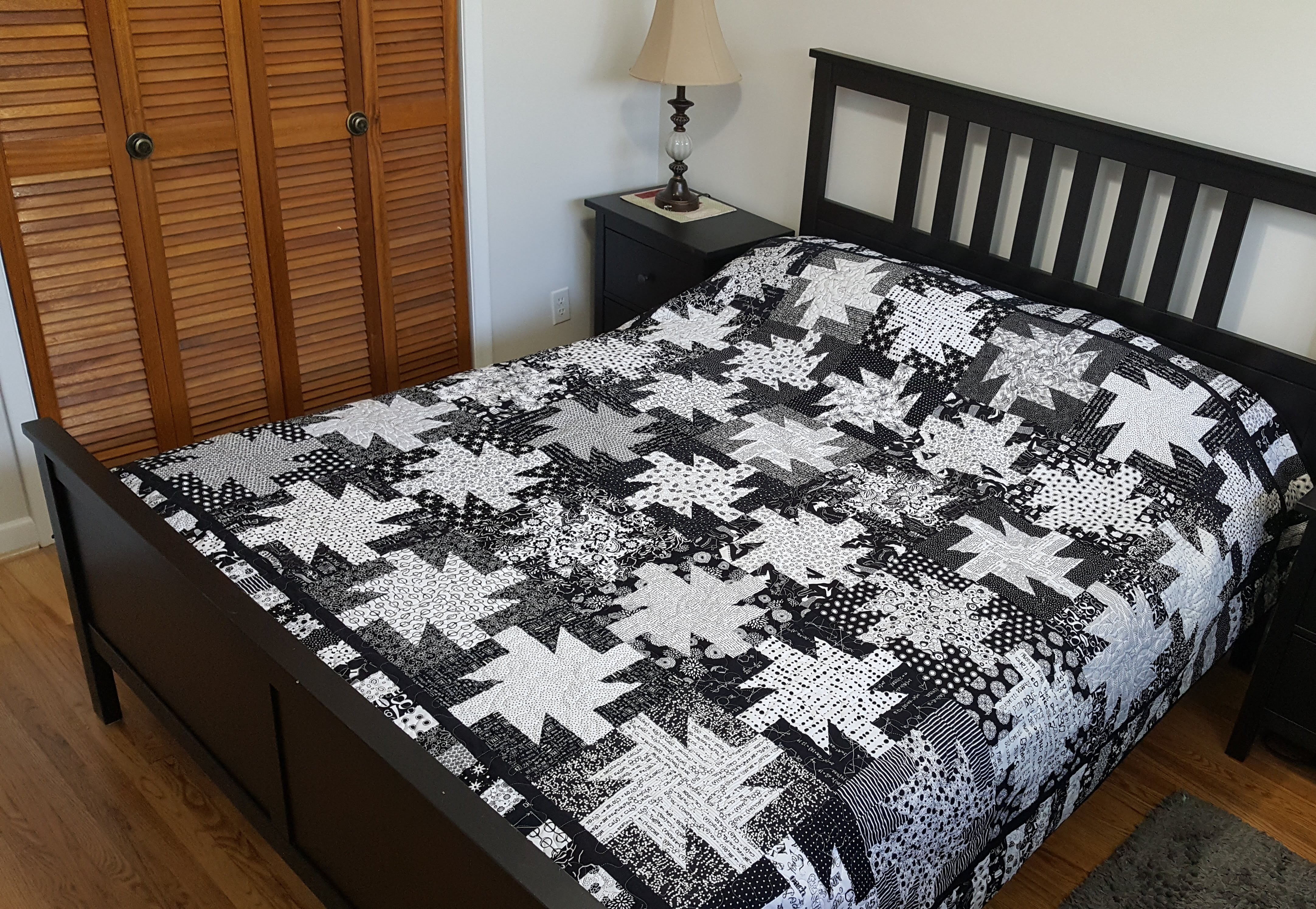 black and white quilt top finished